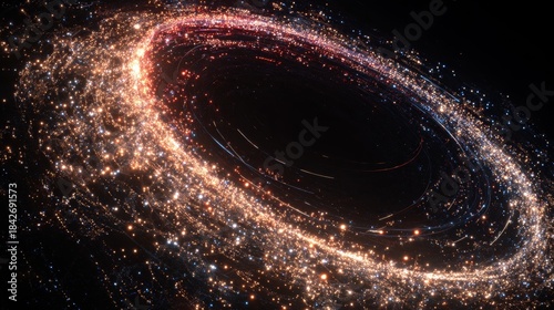 An abstract illustration depicting swirling particles that create a dynamic, cosmic impression. The use of light creates a sense of depth.