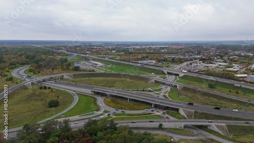 Traffic flow and road layout in a busy city area during the day