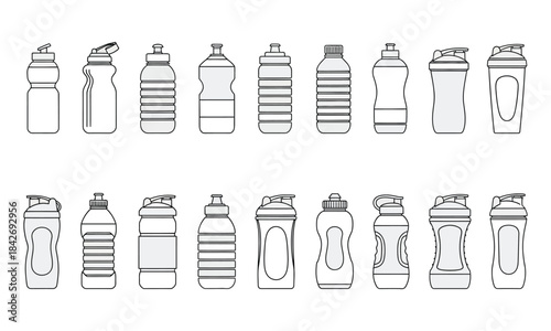 Set of sports bottle icons vector flat design on white background