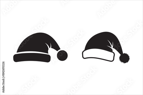 Two Black Santa Hat Icons on White Background christmas hat