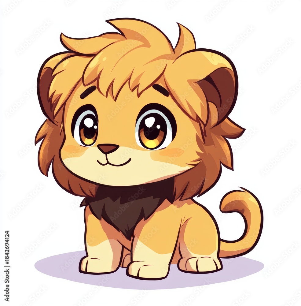 Obraz premium Adorable Baby Lion Cartoon Character Illustration