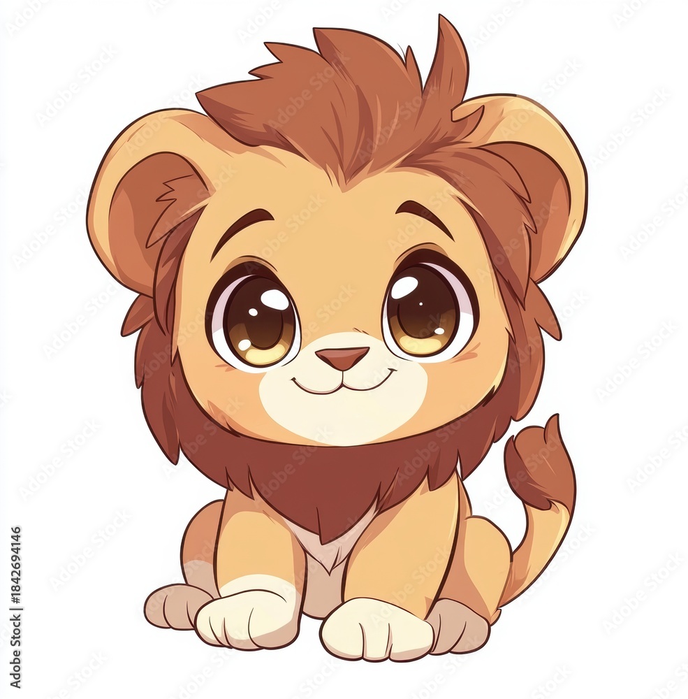 Obraz premium Adorable Baby Lion Cartoon Character Illustration