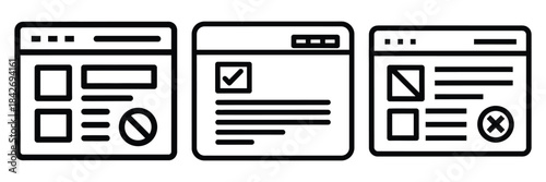 business website outline stroke vector icon set. black color and white background