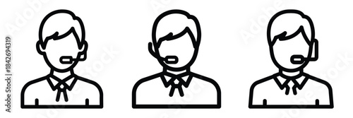 customer service outline stroke vector icon set. black color and white background