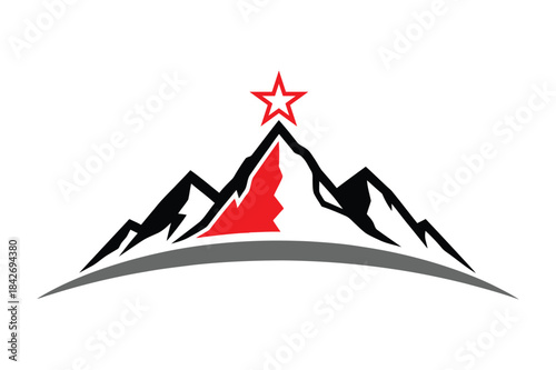Mountain Peak with Red Star Logo Design vector illustration