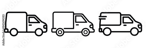 delivery van outline stroke vector icon set. black color and white background