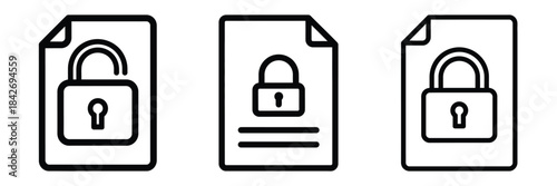 lock document outline stroke vector icon set. black color and white background