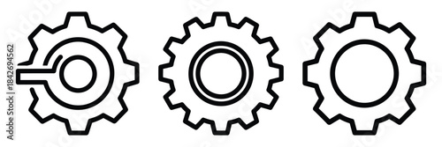 manufacturing gear outline stroke vector icon set. black color and white background