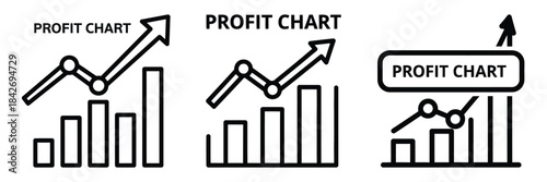 profit chart outline stroke vector icon set. black color and white background