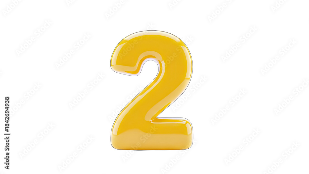 Naklejka premium Yellow Number 2 Isolated on White Background
