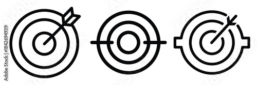 success target outline stroke vector icon set. black color and white background