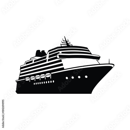 Luxury cruise ship silhouette on white background