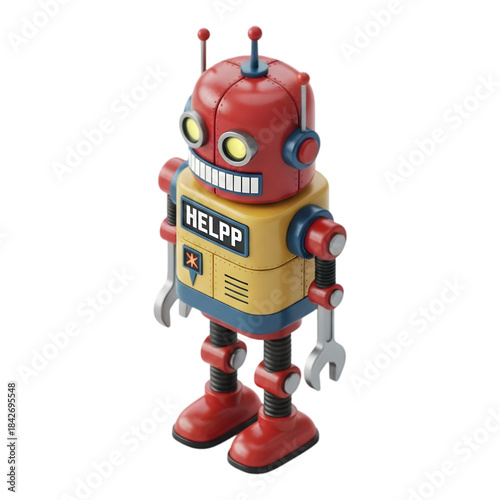 A charming vintage style red yellow service robot