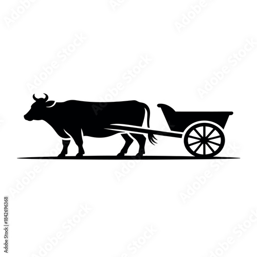 Ox pulling a cart with goods Vector