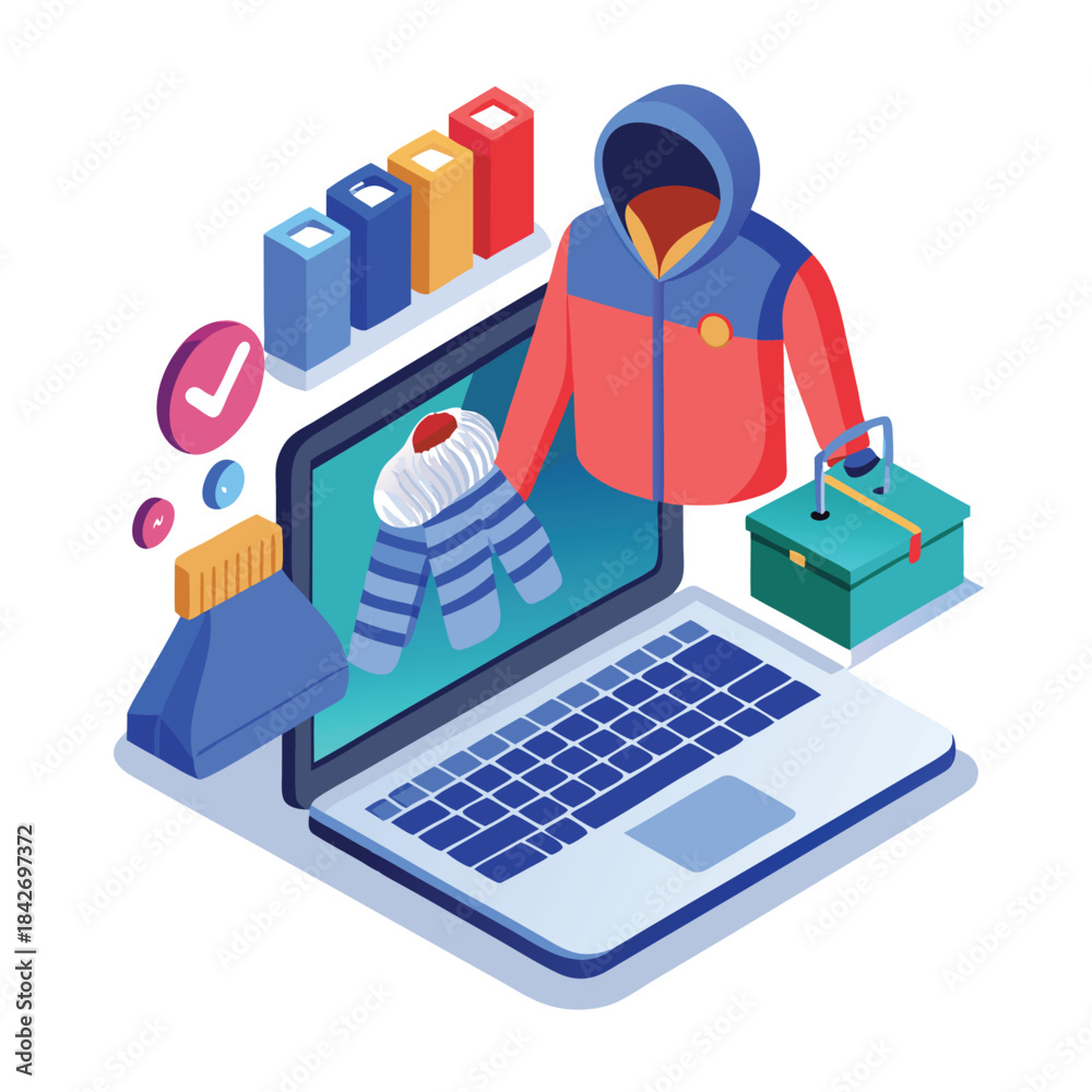 Fototapeta premium A shopping store winter fashion trends and personal style flat vector illustration