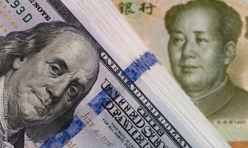 Billede på lærred Dollar Yuan Close-up Trade War Conflict Concept
