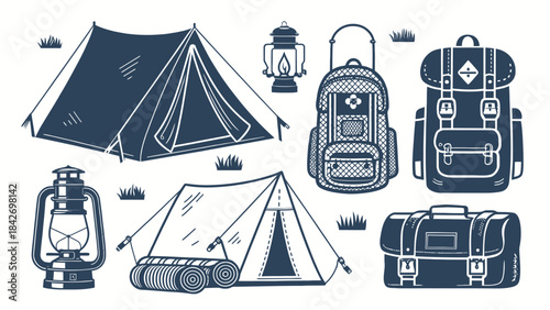 Adventure Camping Gear and Activity Silhouette Collection - Outdoor Expedition Equipment Icons