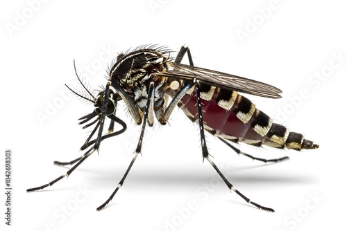 Asian tiger mosquito isolated on white background showing anatomy