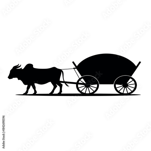 Ox pulling a traditional cart with a large container Vector