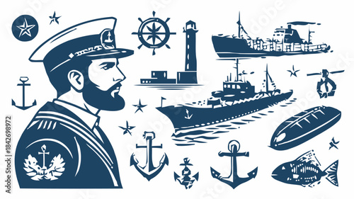 Marine Ships and Submarines Vector Silhouette Pack: Collection of Naval Vessels, Cargo Ships, and Underwater Craft for Maritime Design Projects