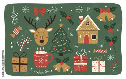 Whimsical festive Christmas elements set