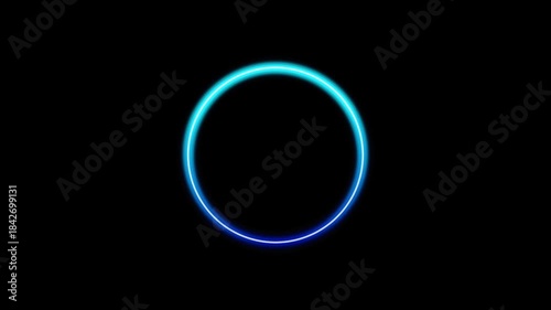Neon blue gradient abstract circle frame animation glowing on black background.