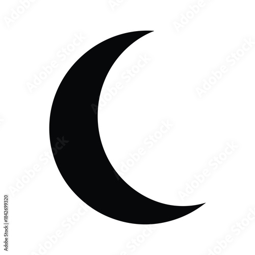 Crescent moon symbol on white background