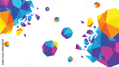 Colorful geometric shapes floating in mid air on a with vibrant polyhedral forms