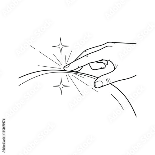 Hand touching screen with sparkles