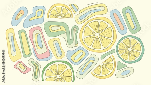 Abstract Citrus Slices and Shapes Pattern.