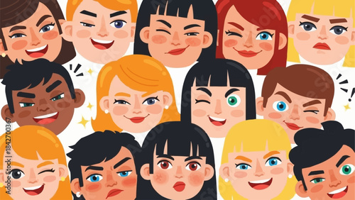 Diverse group of people showing various emotions and expressions.