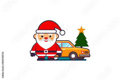 santa claus with a car