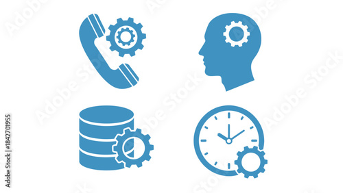 Business Icons with Gears Representing Technology and Efficiency