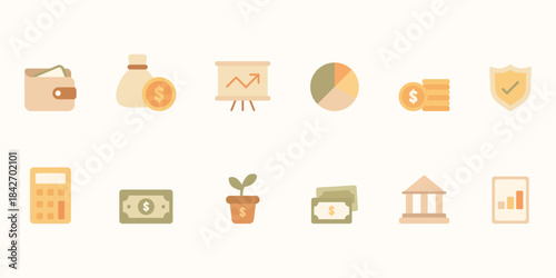 Finance icon set. Design for  business presentations, investment platforms, budgeting apps, accounting services and financial marketing materials.