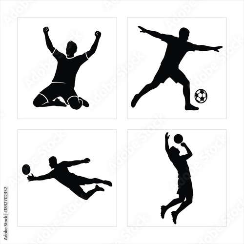 Dynamic Football Player Action pose Silhouettes