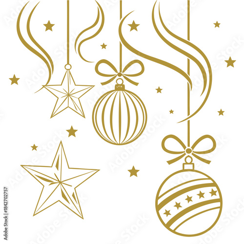 Elegant vector design with hanging gold christmas stars and baubles Vector