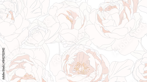Vintage floral pattern vector: seamless abstract summer wallpaper design with rose illustration and nature leaf sketch texture