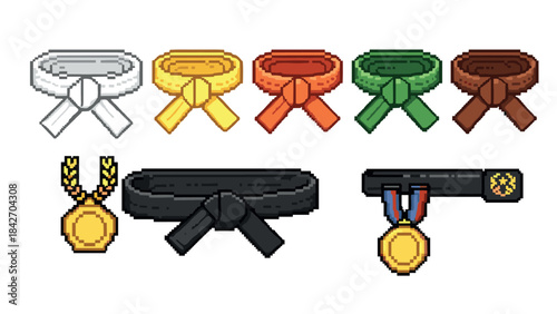 Pixel art martial arts belts and medals collection