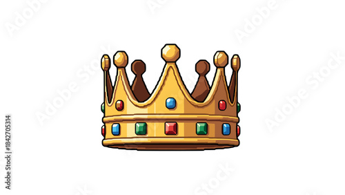 Cartoon gold crown with colorful jewels in a playful style