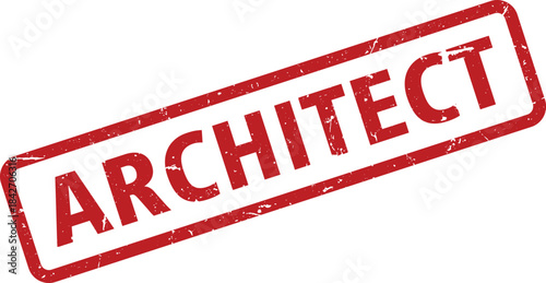 Red Architect Grunge Rubber Stamp on White Background, Slightly Angled, Isolated and Distressed Look