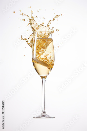 Splashes of champagne from a glass of celebration sparkling wine