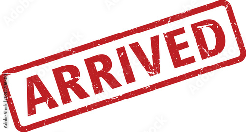 Red Arrived Rubber Stamp with Grunge Texture on White Background Stock