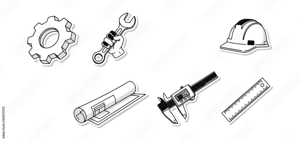Fototapeta premium Engineering and construction tools vector illustration