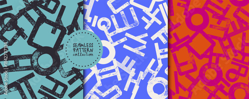 Korean alphabet Hangul seamless patterns. Set. Vector backgrounds, prints 