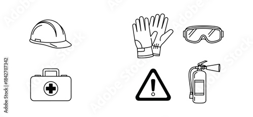 Safety equipment icons set for construction and workplace protection
