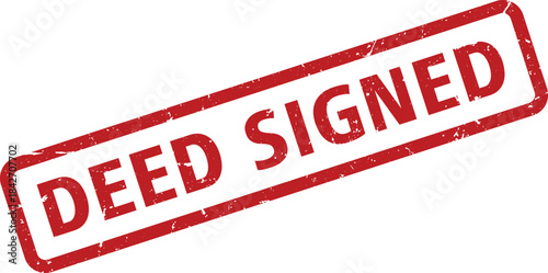 Distressed Red Deed Signed Rubber Stamp Impression with Rounded Corners and Grunge Texture Isolated on White