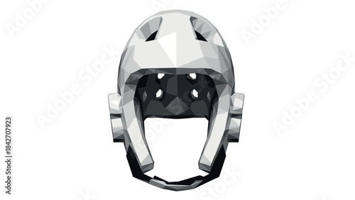 Geometric polygonal sports helmet design in monochrome