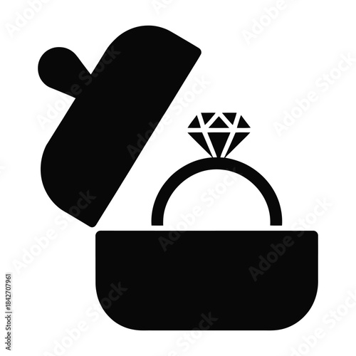 Diamond ring in open gift box icon set isolated on transparent background, symbolizing engagement marriage proposal and romantic celebration