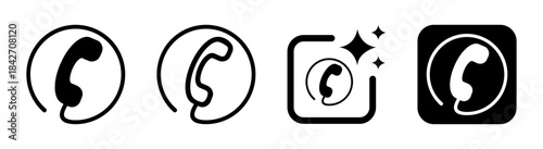 Phone receiver with wire icon showing a classic landline calling device in a clean black vector illustration on a transparent background