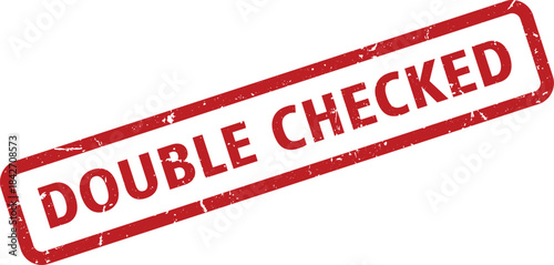 Distressed Red Double Checked Rubber Stamp on White Background, Quality Assurance Seal